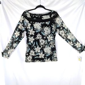 Inc International Concepts Sheer Mesh Long Sleeve Top sz M